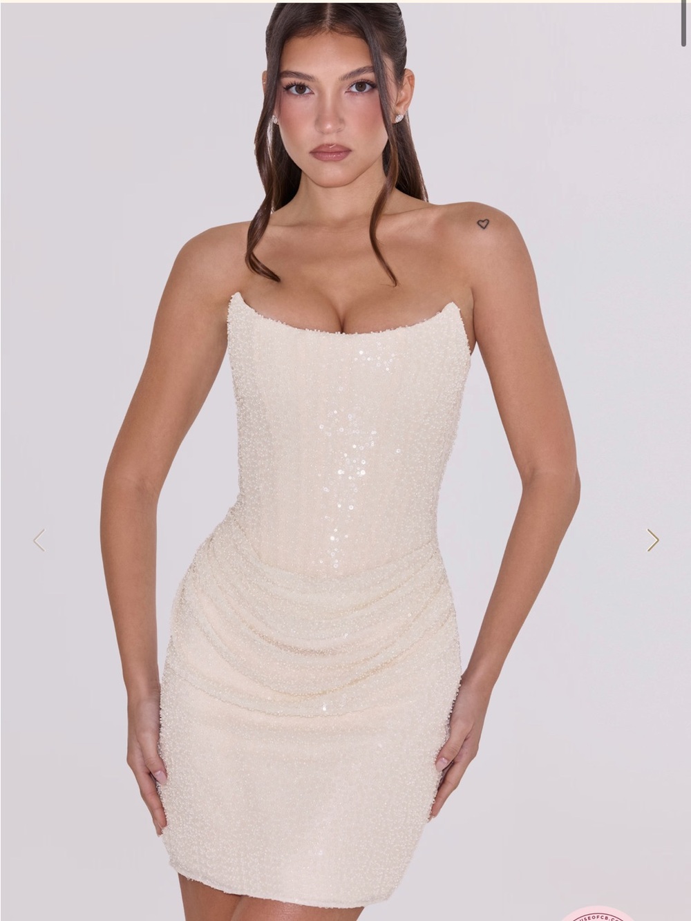 House of CB Cream Strapless Sequin Mini Dress